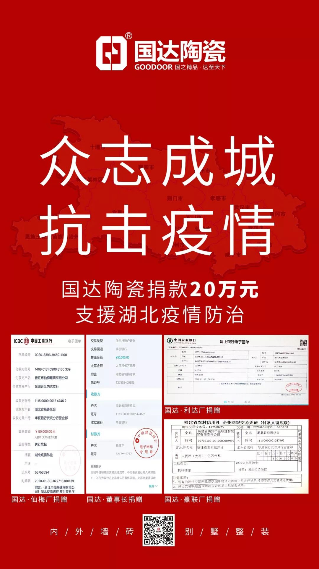 众志成城 抗击疫情|国达陶瓷捐款20万元支援湖北